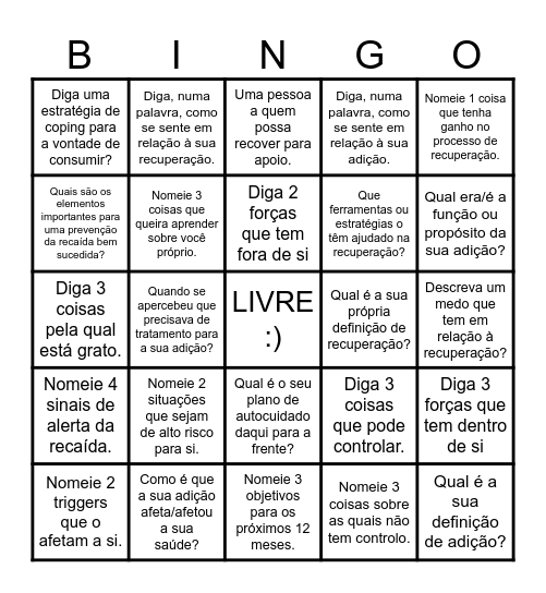 Bingo "Autoeficácia na Adição" Bingo Card