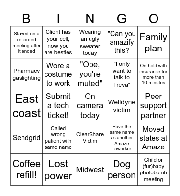 Amaze Bingo Card