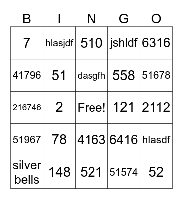 test card Bingo Card