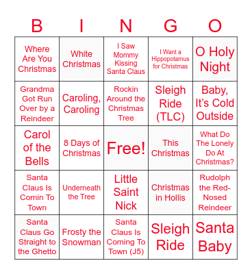 Christmas Song Bongo Bingo Card