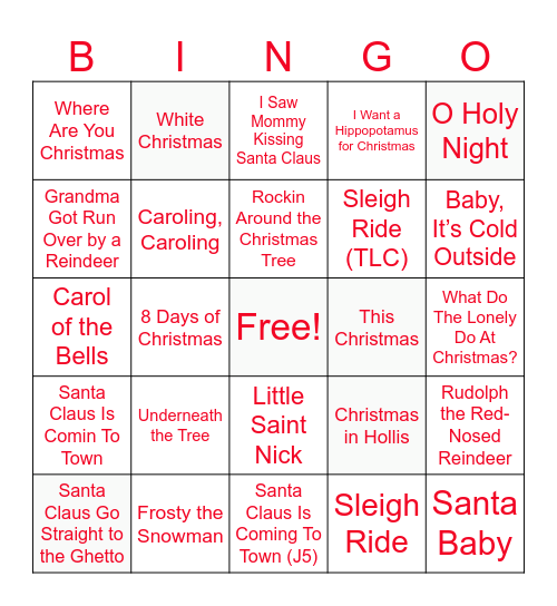 Christmas Song Bongo Bingo Card