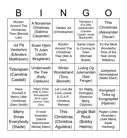 Julemusik bingo Card