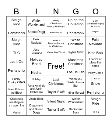 Holiday SINGO Bingo Card