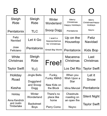 Holiday SINGO Bingo Card