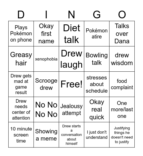 Drew Bingo Card