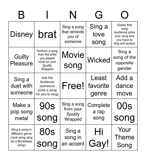 Madi's Bday Bingo Card