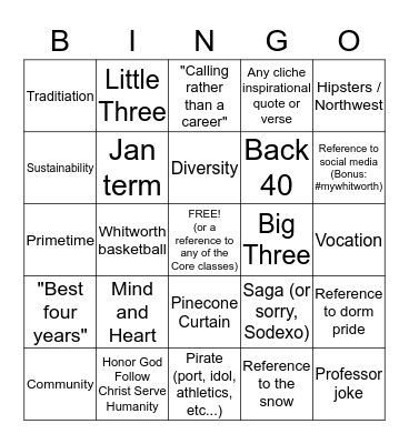 Whitworth Graduation Bingo! Bingo Card