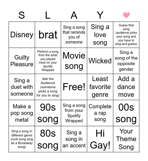 Madi's Karaoke Birthday Bingo Card