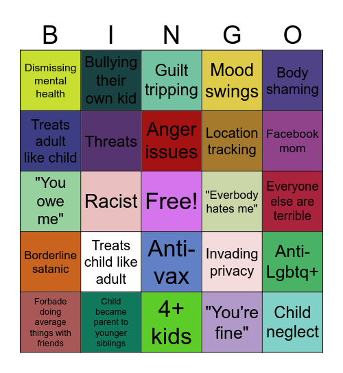 Toxic parents Bingo Card