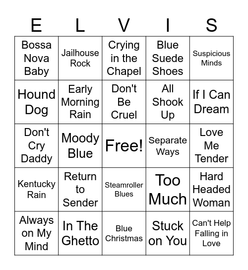 Elvis Presley Bingo Card