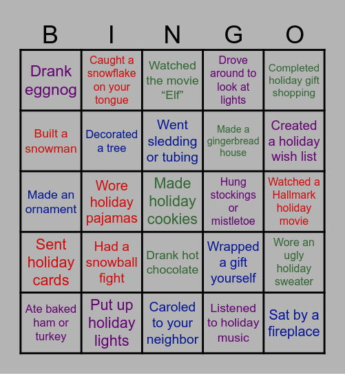 Holiday BINGO Card