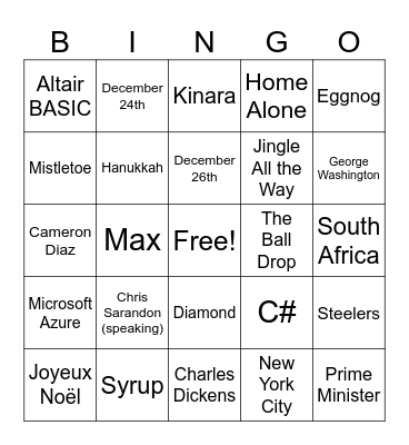 FSI Admin Holiday Bingo Card
