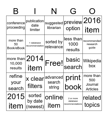First Search Bingo Card
