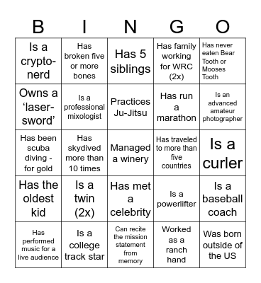BINGO! Find Someone Who... Bingo Card