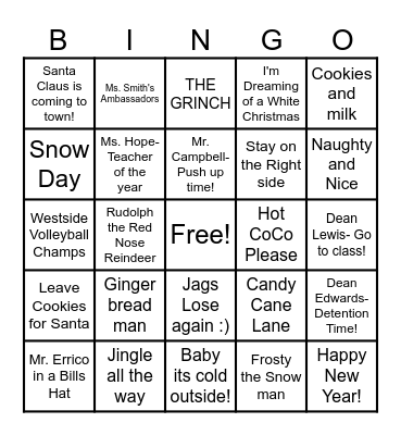 Westside Holiday Bingo! Bingo Card