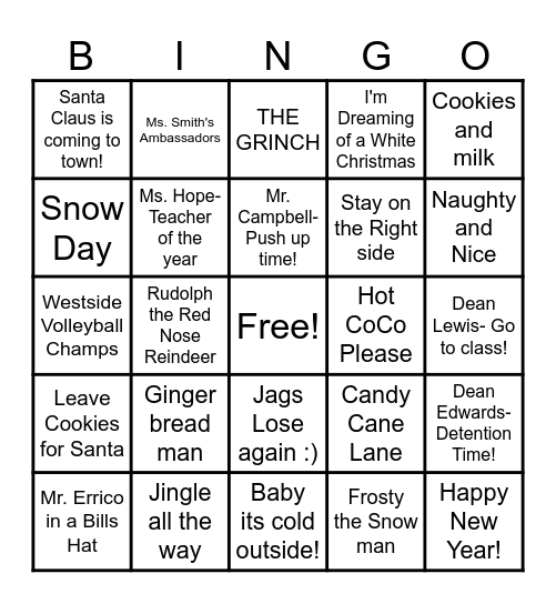 Westside Holiday Bingo! Bingo Card