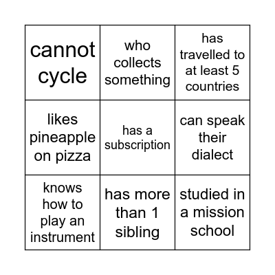 "Find someone who..." Bingo Card