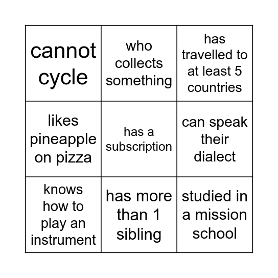 "Find someone who..." Bingo Card