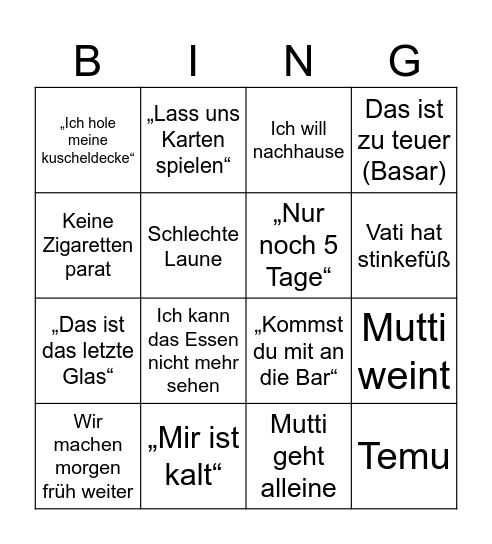 Türkey Bingo Card