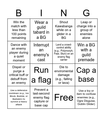 Guild BG Night Bingo Card