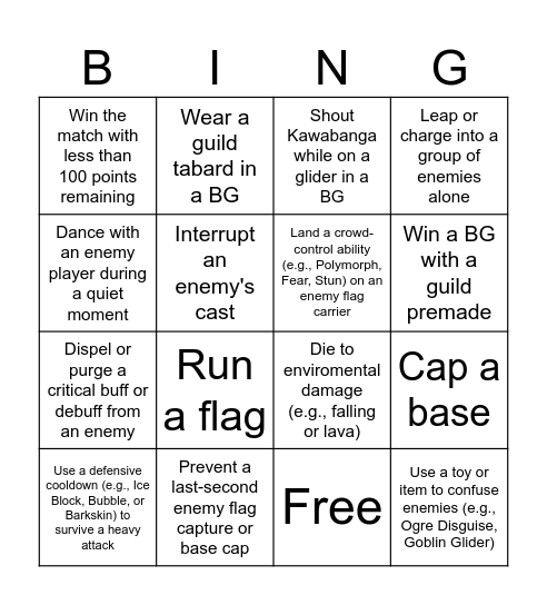 Guild BG Night Bingo Card