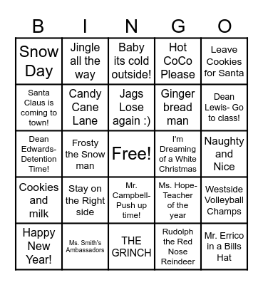 Westside Holiday Bingo! Bingo Card