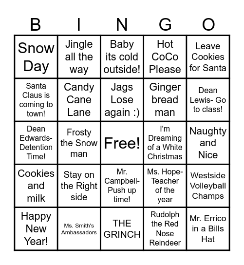 Westside Holiday Bingo! Bingo Card