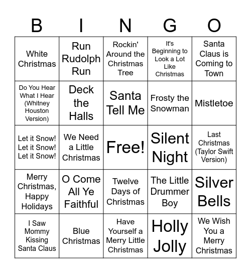 Holiday Bingo #1 Bingo Card