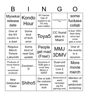 NEW YEARS STREAM BINGO Card