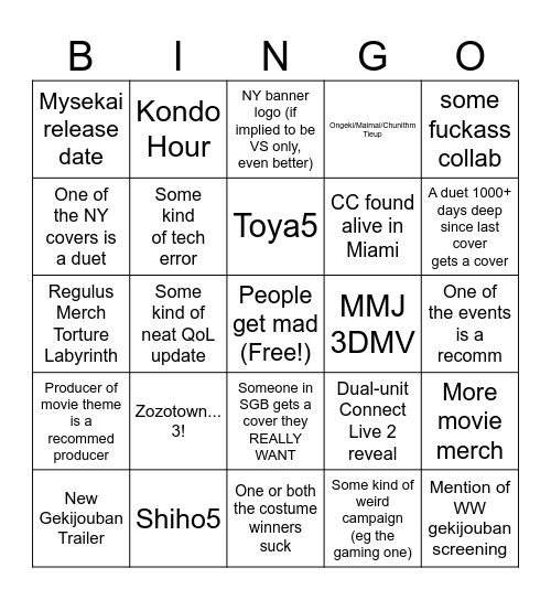 NEW YEARS STREAM BINGO Card