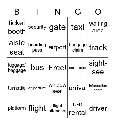 TRAVEL Bingo Card