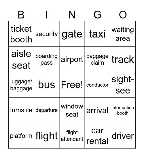 TRAVEL Bingo Card