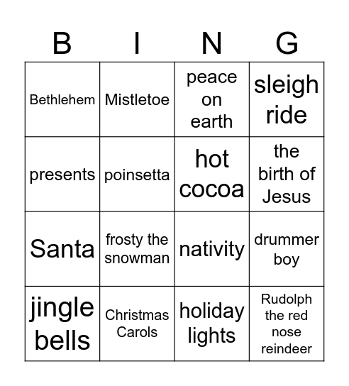 CHRISTMAS Bingo Card