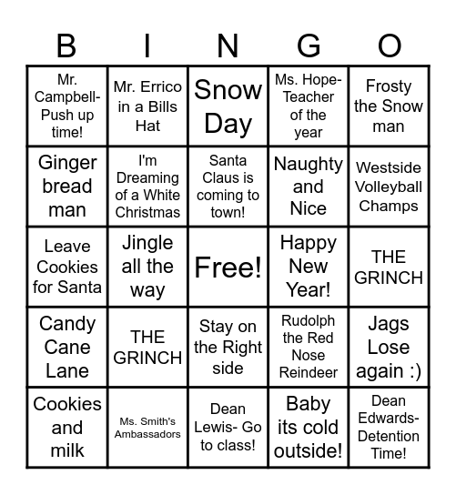 Westside Holiday Bingo! Bingo Card