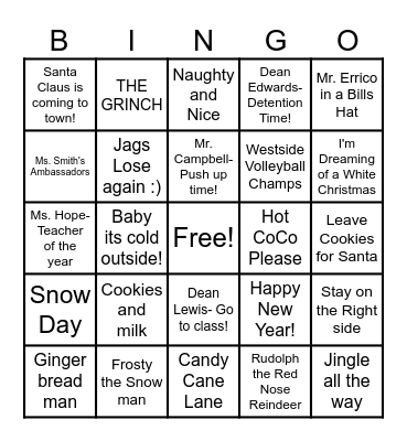 Westside Holiday Bingo! Bingo Card