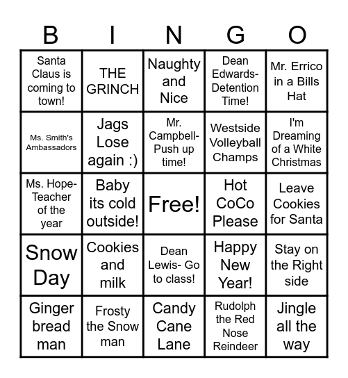 Westside Holiday Bingo! Bingo Card