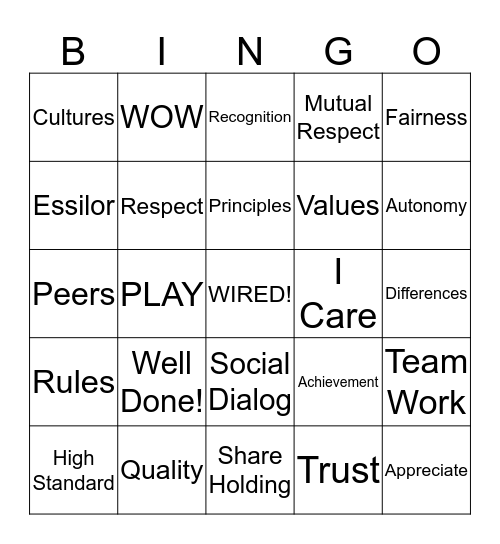 Respect & Trust Bingo Card