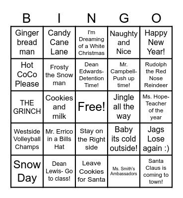 Westside Holiday Bingo! Bingo Card