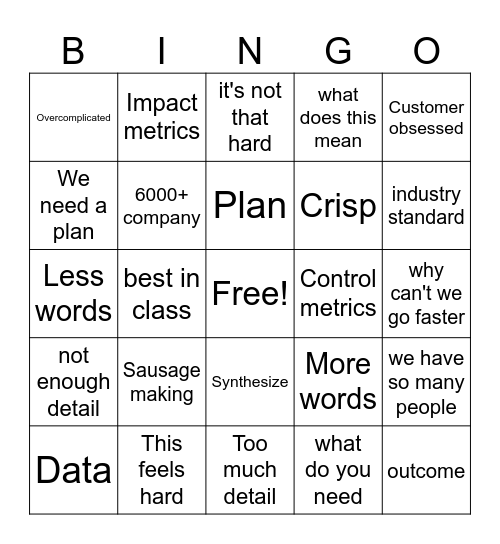 Fun for the plan Bingo Card