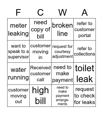 Caller Complaint Bingo Card