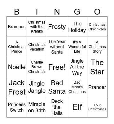 Christmas Movies Bingo Card