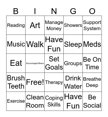 Mental Health Bingo Card