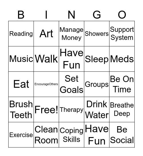 Mental Health Bingo Card