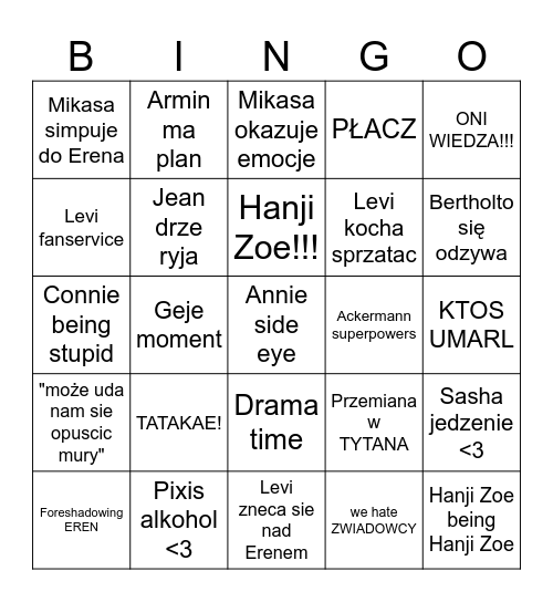 ATAK TYTANÓW Bingo Card