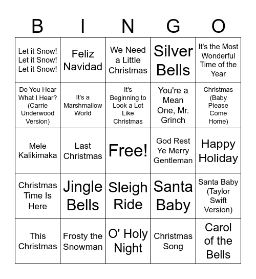 Holiday Bingo #2 Bingo Card