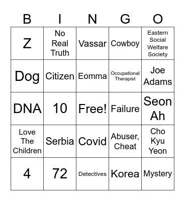 Woman of Interest Bingo Card