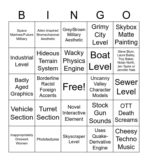 2000s Shooter Bingo Card