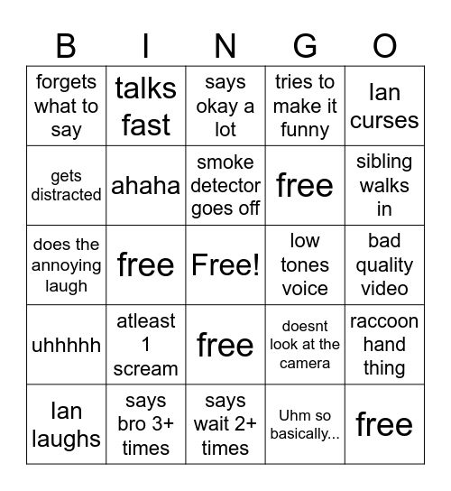 Ian bingo Card