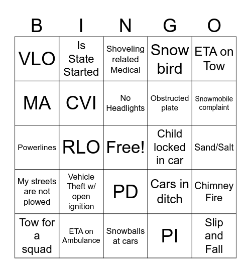 2800 Snow Day Bingo Card