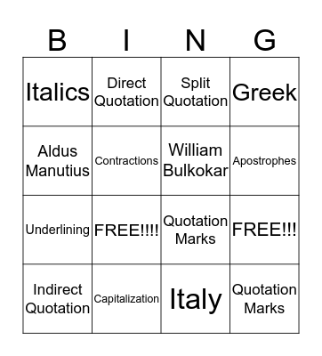 Chapter 27-29 Bingo Card